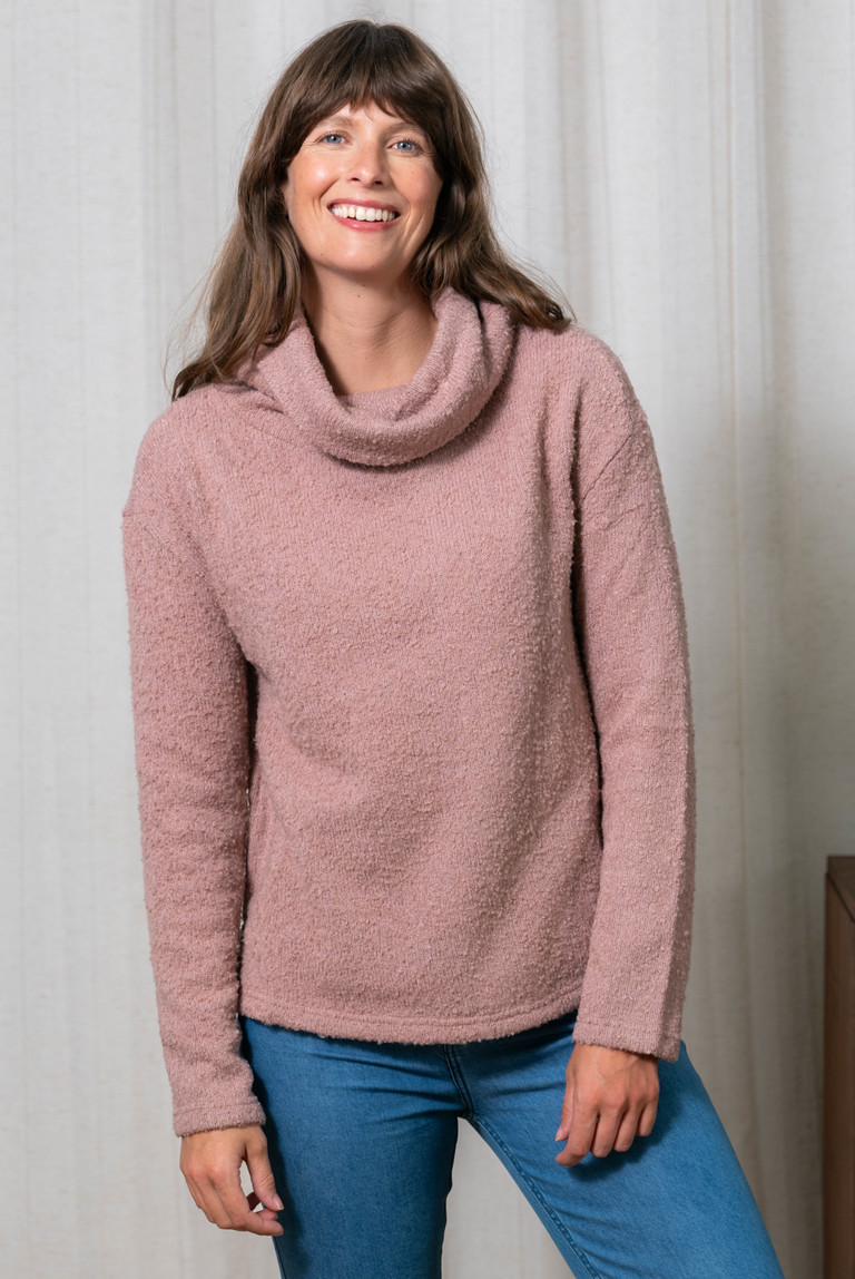 May Textured Cowl Neck Jumper in Dusky Pink Lily and Me Clothing